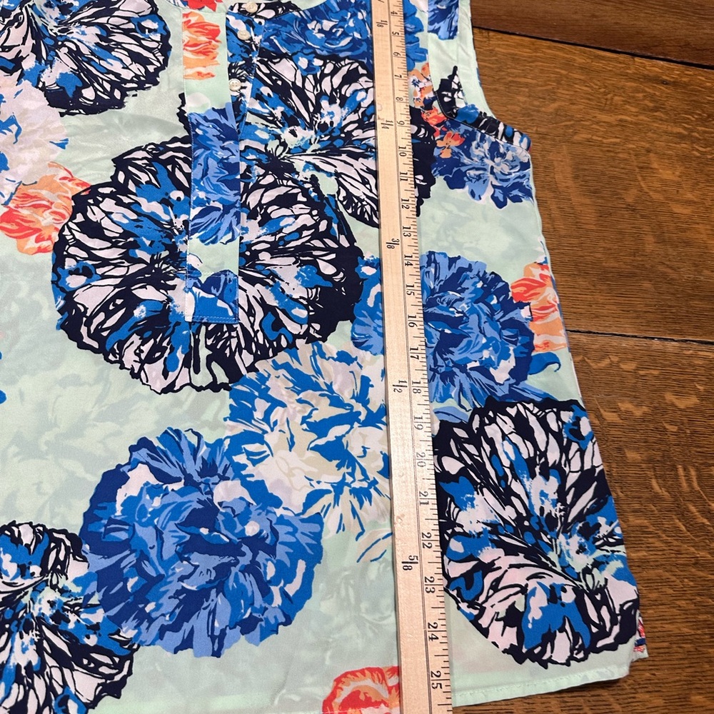 J. Crew sz 8 Floral Sleeveless Blouse - Blue‎ and Orange lightweight flowy - Picture 4 of 7